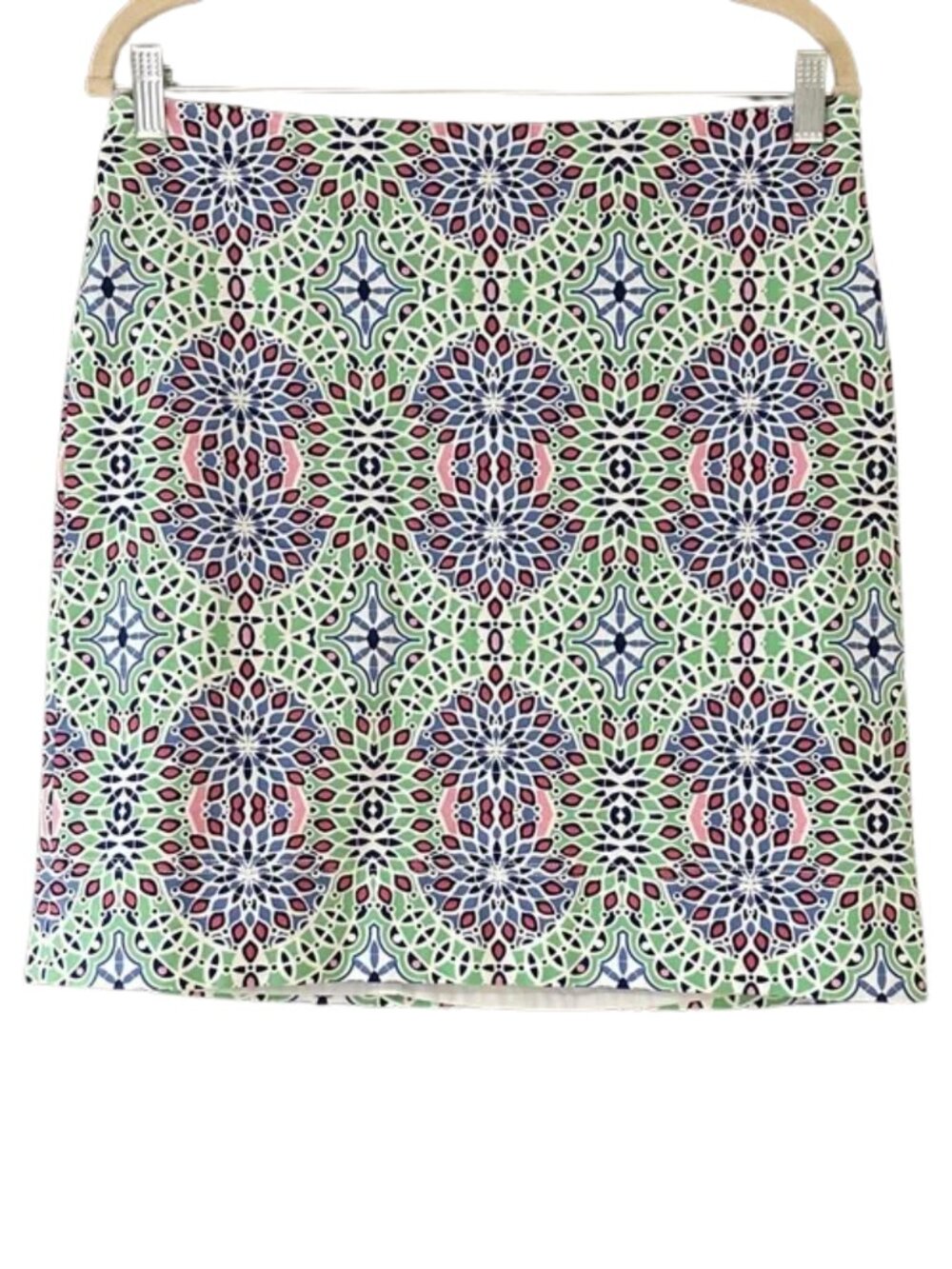 Talbots Mosaic Print Skirt Green Blue Pink A-Line Mini Geometric Pattern Summer